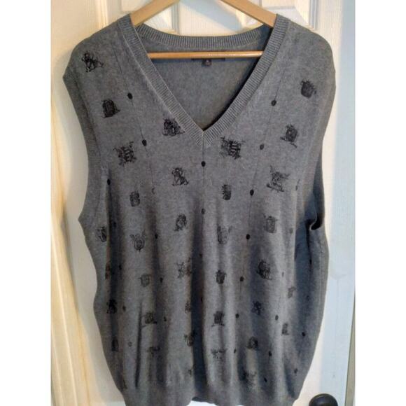 Express Design Studio Men's Sweater Vest Gray Shields Sz XL 100% Cotton - Picture 1 of 11